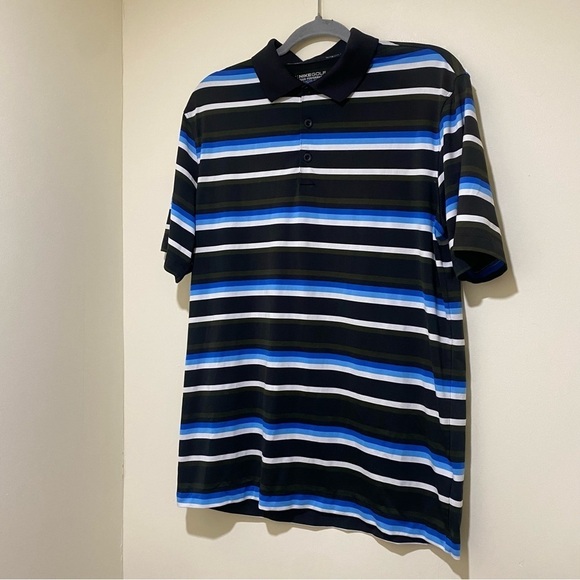 Men’s Nike Golf Dri-Fit Men's Short Sleeve Polo Shirt Blue  Brown Striped Size M - Picture 2 of 15